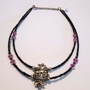 1 Double strand pink and black beaded dual-rose center piece choker - Image 12