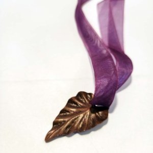 Bronze colored Leaf Pendant on Purple Ribbon Choker - Image 17