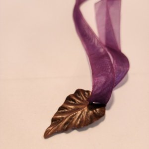 Bronze colored Leaf Pendant on Purple Ribbon Choker - Image 8