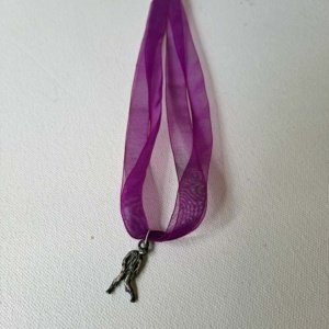 Pewter hanging zombie Pendant on Purple Ribbon Choker - Image 4