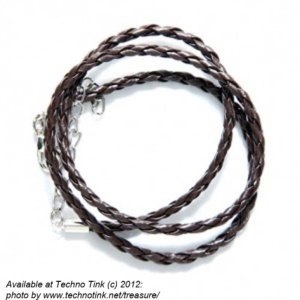 Pewter Hollow Long Cast Leaf Pendant on black braided leather necklace - Image 5