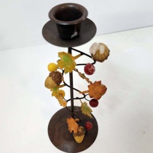 Wire Candle Holder with Fall Foliage leaves wrapped around stem - Image 6