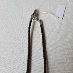 Pewter Hollow Long Cast Leaf Pendant on black braided leather necklace - Image 9