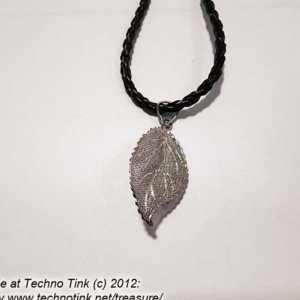 Pewter Hollow Medium Cast Leaf Pendant on black braided leather necklace - Image 14