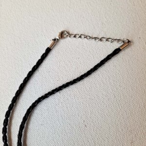 Pewter Hollow Long Cast Leaf Pendant on black braided leather necklace - Image 3