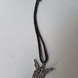 Pewter Angel Fairy Pendant on Black Leather cord necklace - Image 2