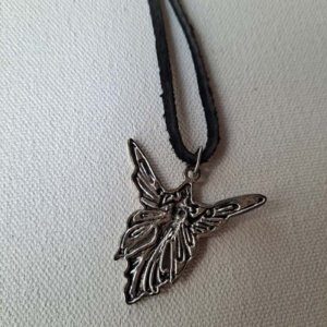 Pewter Angel Fairy Pendant on Black Leather cord necklace - Image 3