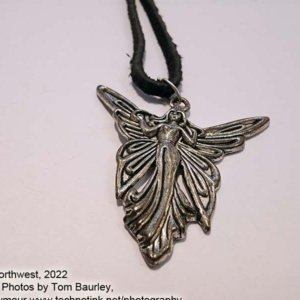 Pewter Angel Fairy Pendant on Black Leather cord necklace - Image 8