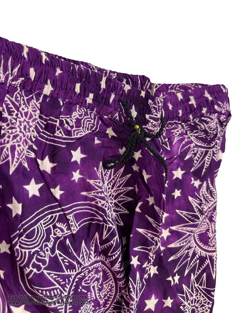 Pants, Harem - Celestial Star & Moon Print Rayon Button Cuff Harem Pants L/XL - Image 11