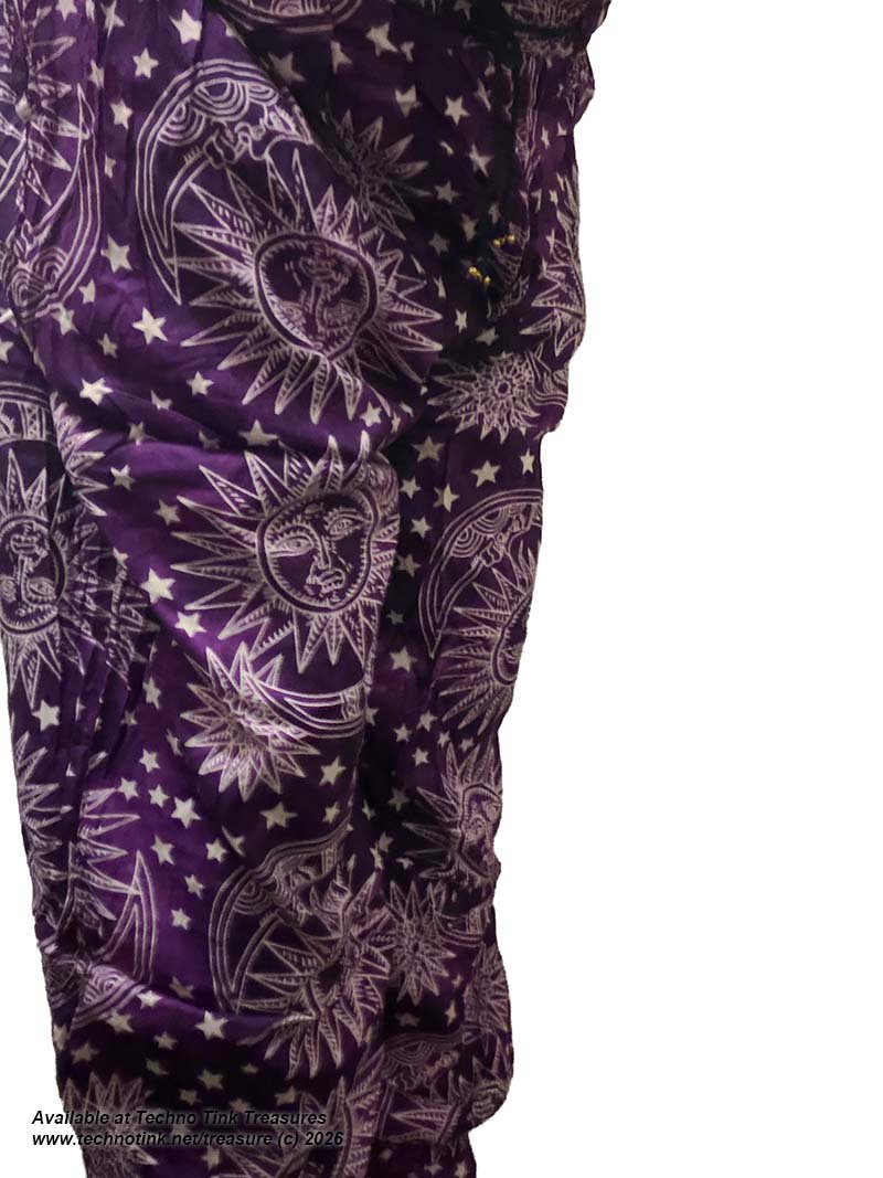 Pants, Harem - Celestial Star & Moon Print Rayon Button Cuff Harem Pants L/XL - Image 13
