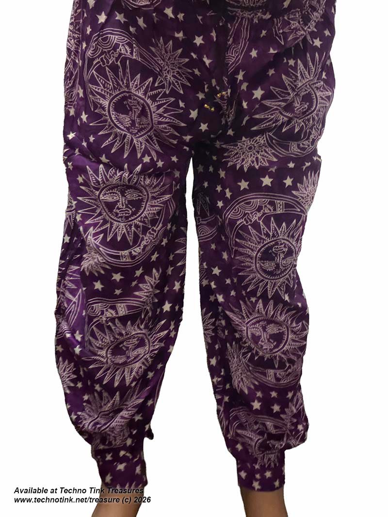 Pants, Harem - Celestial Star & Moon Print Rayon Button Cuff Harem Pants L/XL - Image 14