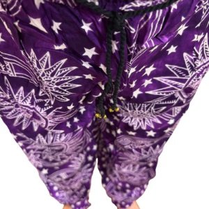 Pants, Harem - Celestial Star & Moon Print Rayon Button Cuff Harem Pants  L/XL
