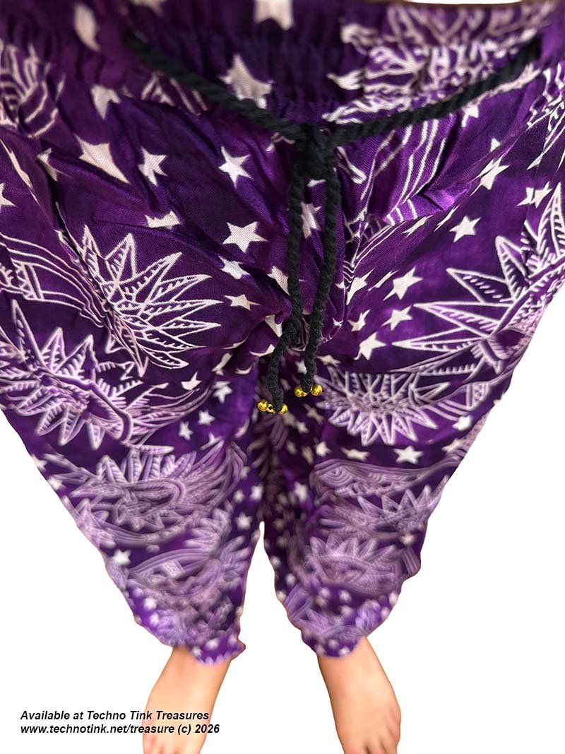 Pants, Harem - Celestial Star & Moon Print Rayon Button Cuff Harem Pants L/XL