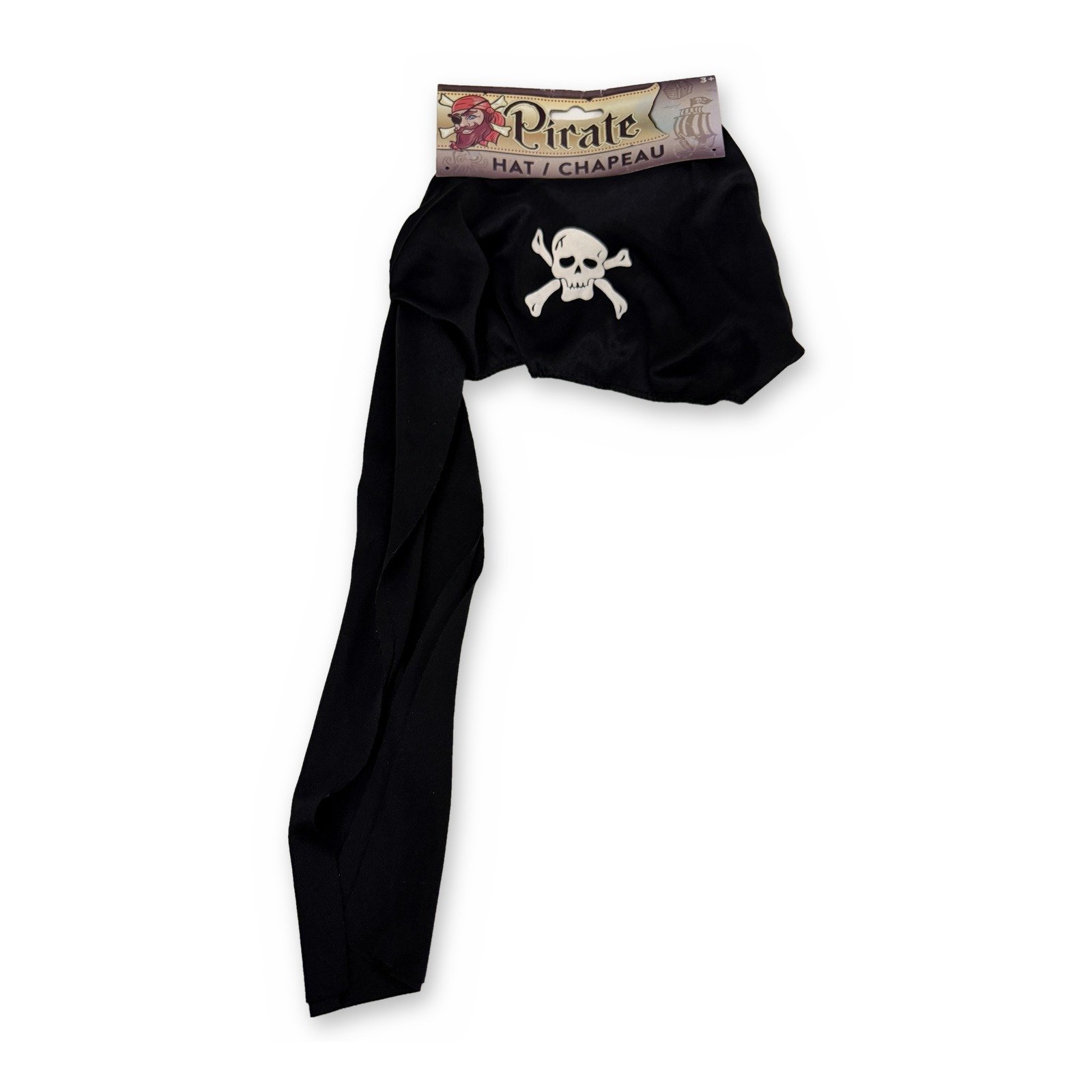 Pirate Hat Bandana Head Scarf Skull Crossbones Long Tail Costume Black Red NEW - Image 3
