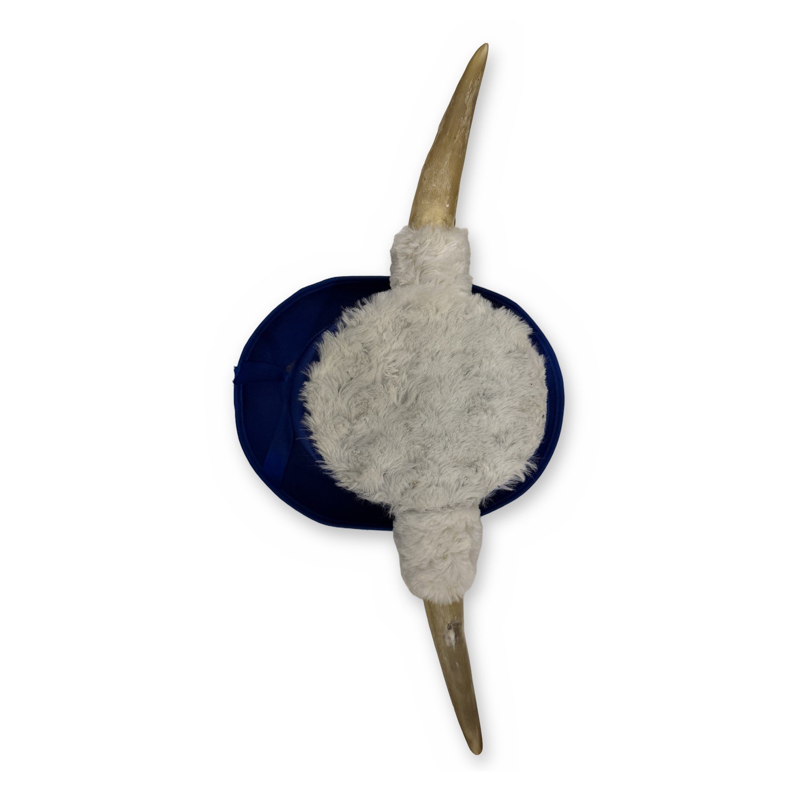 Royal Blue Top Hat with Horns & White Furry Cap Viking Bull Costume NEW - Image 3