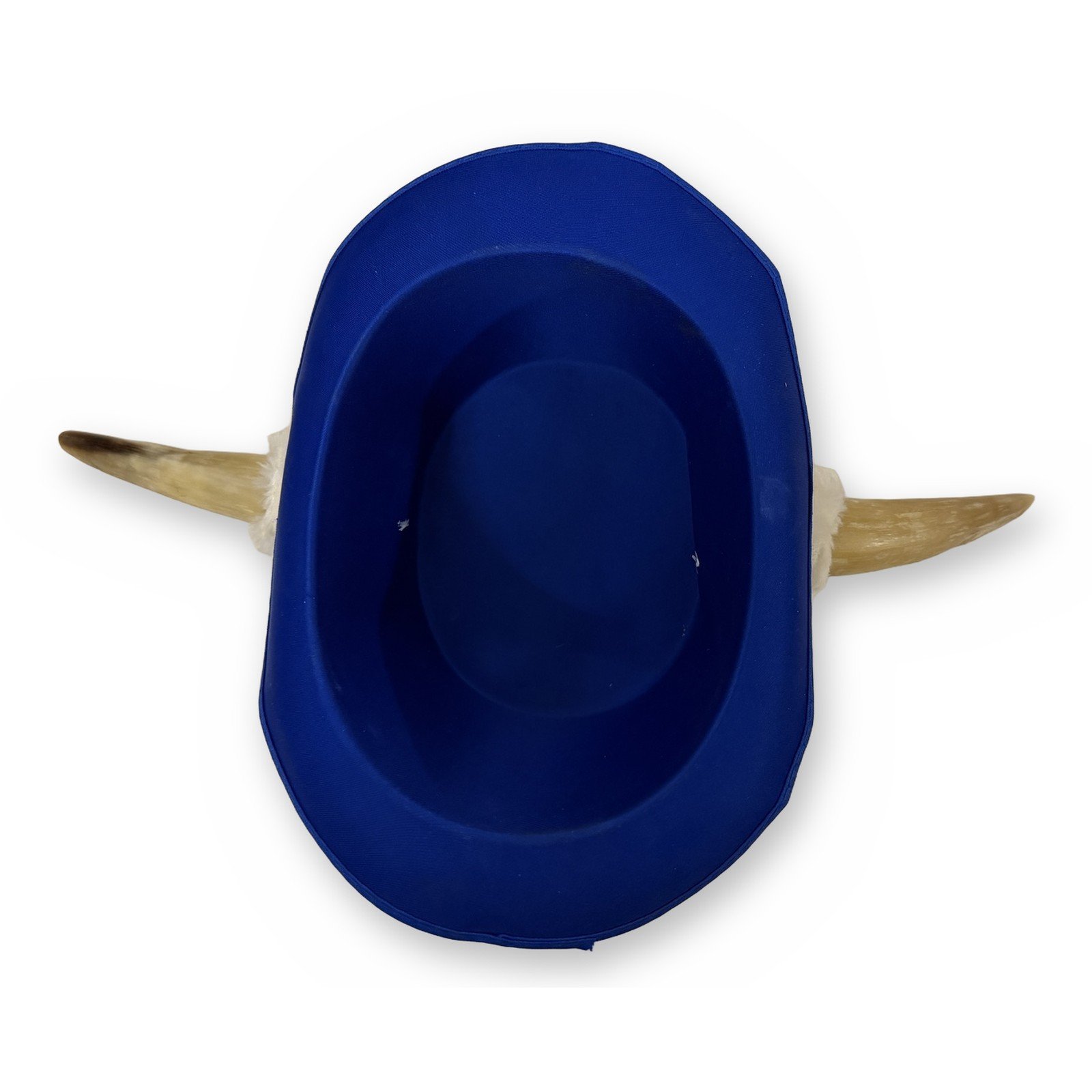 Royal Blue Top Hat with Horns & White Furry Cap Viking Bull Costume NEW - Image 4