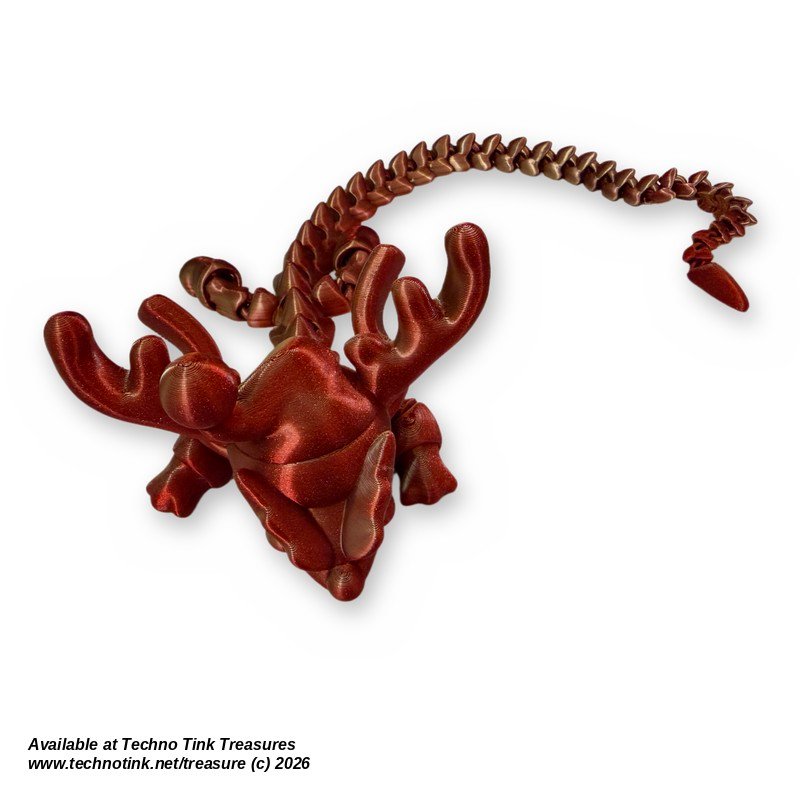Articulated Yule Christmas Dragon 3D Printed Flexi, Antlers - Blue, Gold, White - Image 6