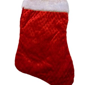 Christmas Stocking - Red White Stippled/Red diamond-texture velour Xmas Stocking
