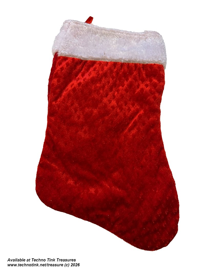 Christmas Stocking - Red White Stippled/Red diamond-texture velour Xmas Stocking