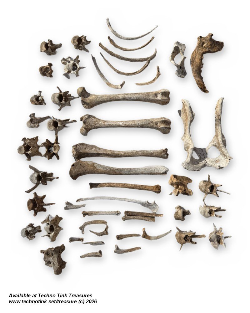 Carnivore Bone Lot - Jaw, Pelvis, Limb Bones, Ribs & Vertebrae - Bagged Set