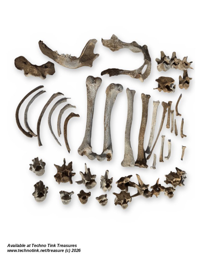 Carnivore Bone Lot - Jaw, Pelvis, Limb Bones, Ribs & Vertebrae - Bagged Set - Image 2